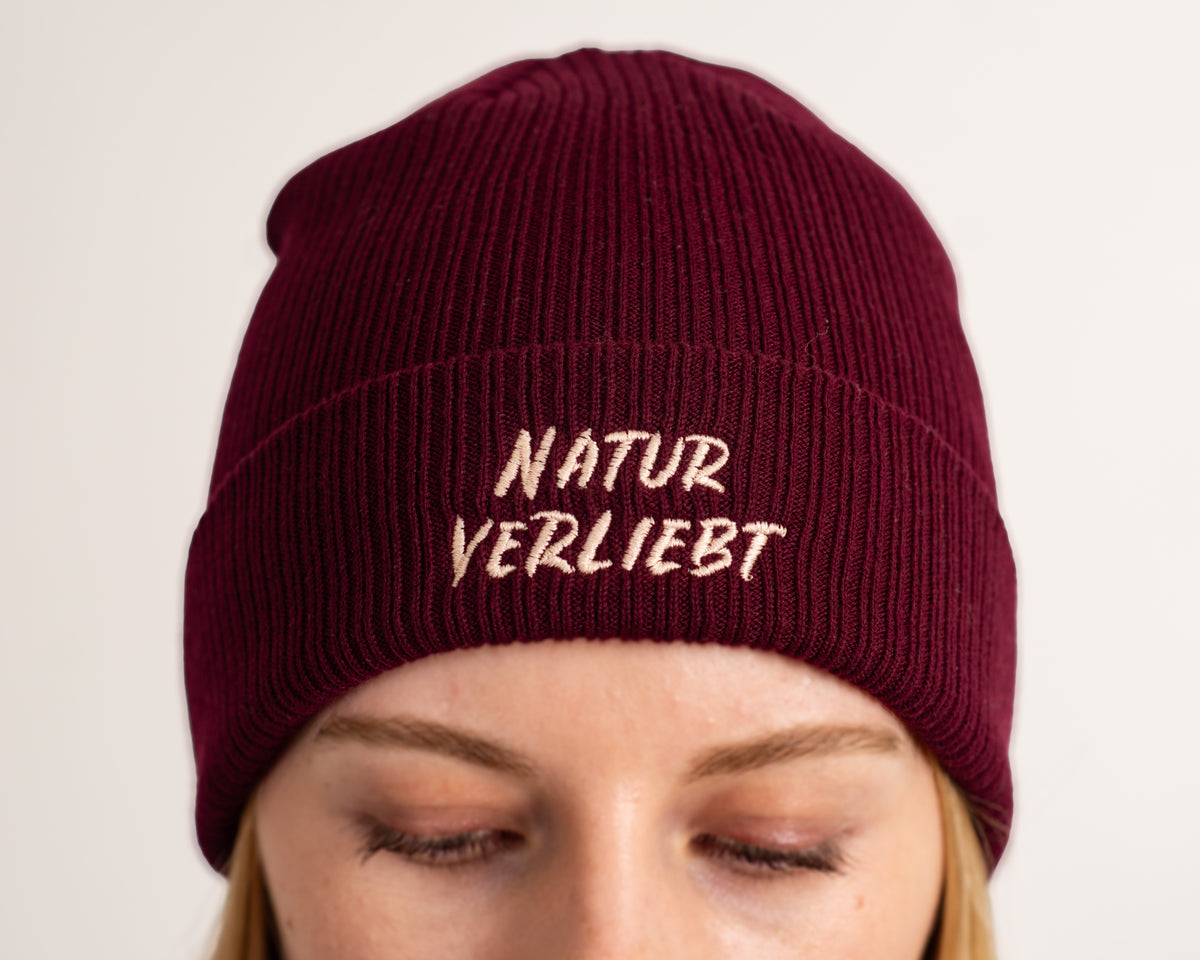 Beanie "Naturverliebt" heavy rib burgundy